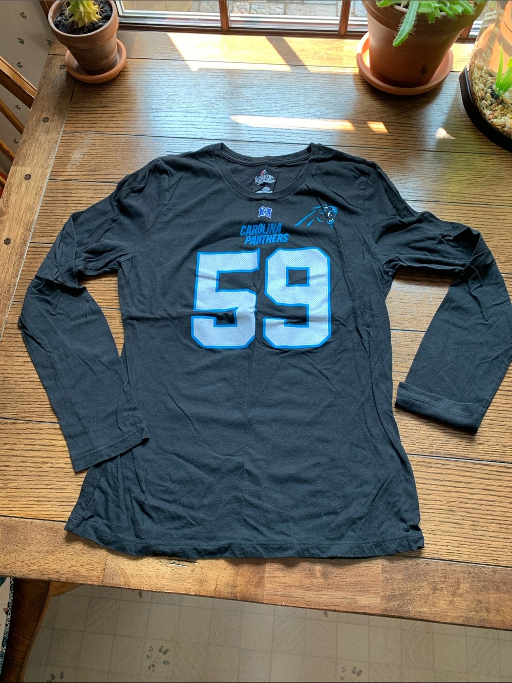 Majestic Carolina Panthers #59 Black Long-Sleeve Jersey Tee  Woman’s